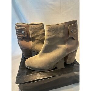 Guess Suede Side Zipper Ankle Block Heel Boots Bootie Tan Sz 9.5 M‎